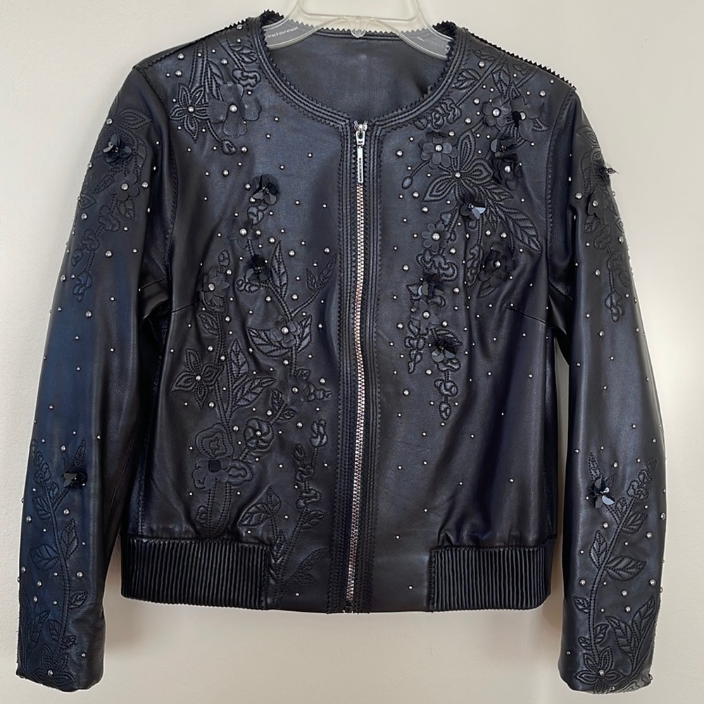 Collarless Leather Jacket - image 1